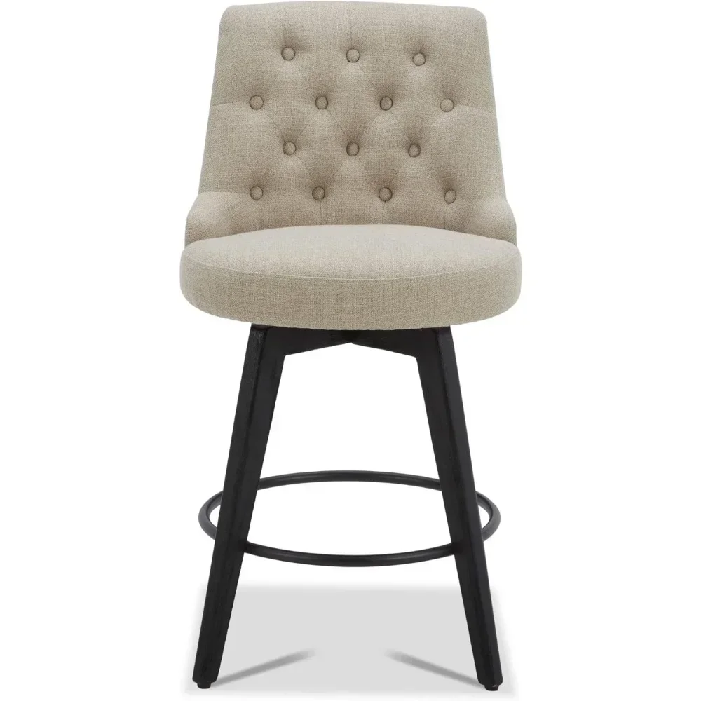 Modern Swivel Bar Stools, Performance Fabric Upholstered Counter Height Bar Stool with Back, Solid Wood Legs, 26