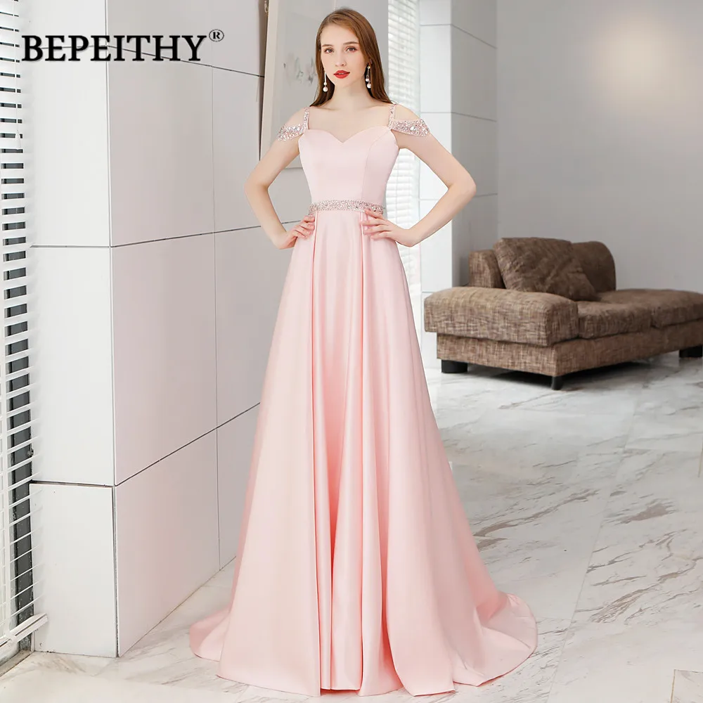 

BEPEITHY Exquisite Crystal Blet Evening Dress Vintage A-line Prom Dresses 2023 V Neck Vestidos De Ocasión Formales Pink Gowns