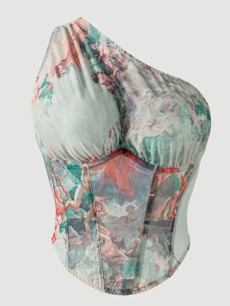 

Wind Waist Cinching Three-Dimensional Slim Fit Underwire Small Strap Printed Sexy Fishbone Bra Vest Top Casaul Elegant IHOD