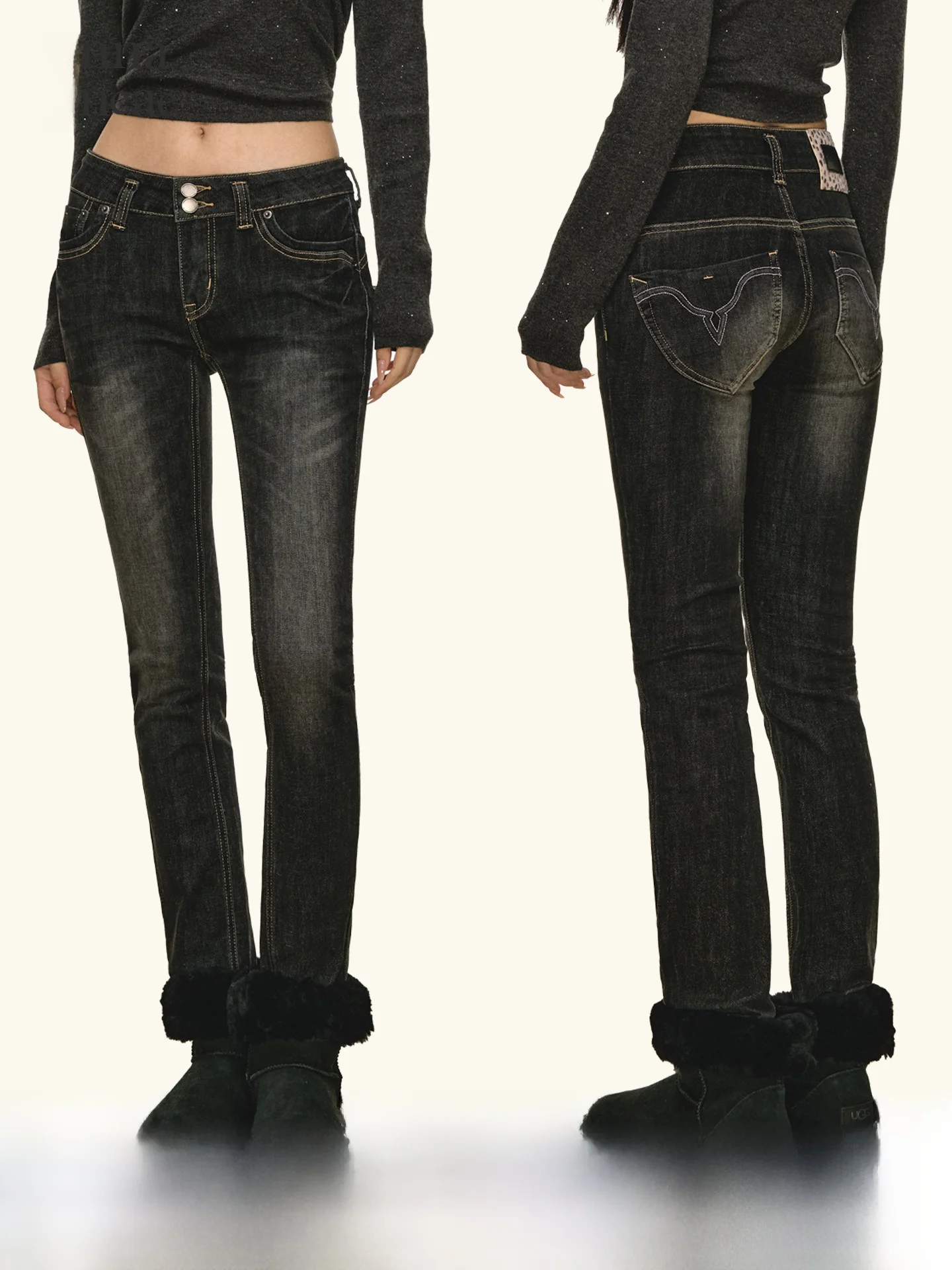 

Anna Aneae Women's Straight Leg Jeans Slimming Flared Elastic Slim Fit Casual Pants Bla Vintage Spring Faion Ladies