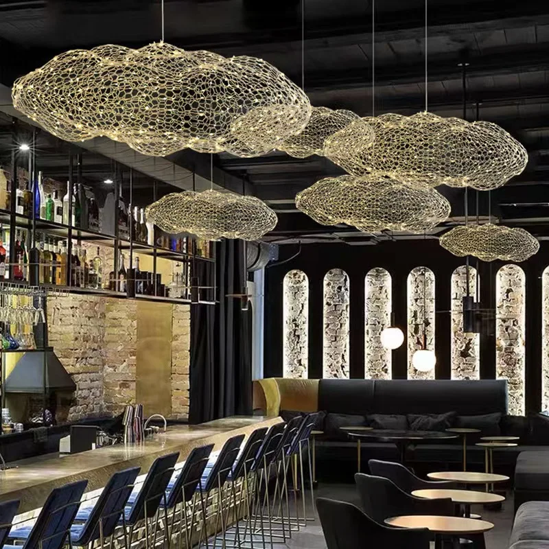 Iron Mesh Cloud Chandelier LED Hand Woven Cloud Lamps Nordic Industrial Style Villa Dining Room Staircase Living Room Chandelier