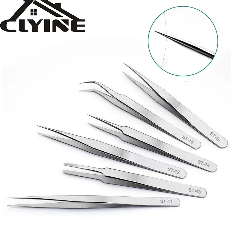 Stainless Steel Anti-static ESD Stainless Steel Tweezers Maintenance Industrial Precision Curved Straight Tweezers Repair Tool