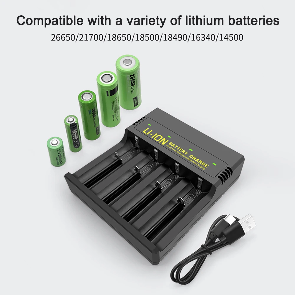 18650 Battery Charger 1/2/4 Slot Type-C Portable Battery Charger 4.2V Rechargeable Lithium Charger Adapter For 18650 16340 14500