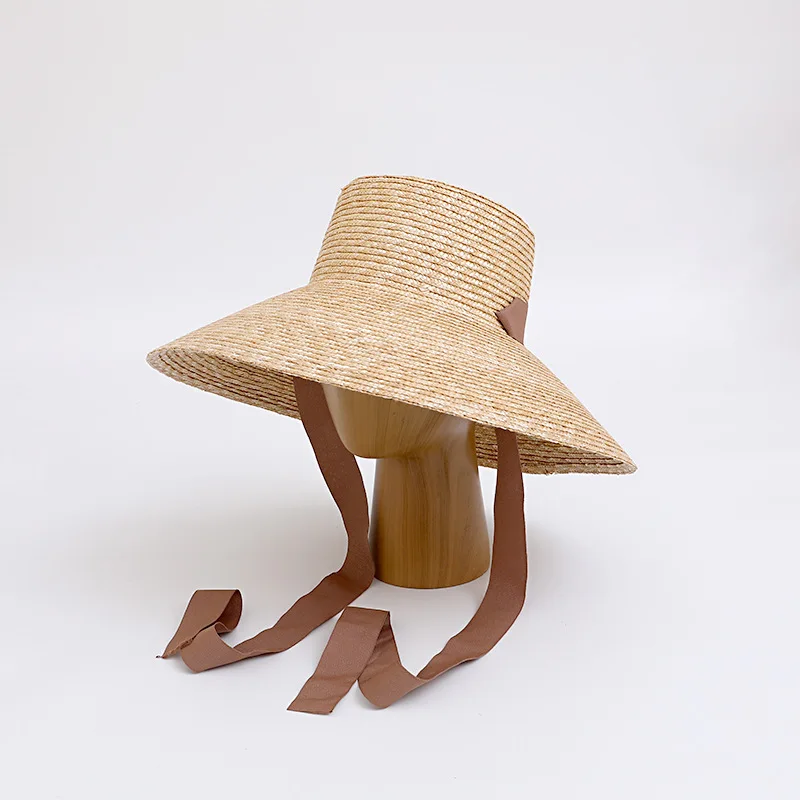 New Trendy Women Wide Brim Straw Hat With Chin Strap Summer Sun Hats UV Sun Protection Beach Straw Caps Wind Lanyard Travel Hats