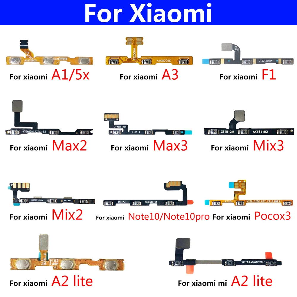 10Pcs For Xiaomi MI 10T Lite Pro 11 Poco X3 Power On/Off Switch Button Side Key Volume Up Down Flex Cable Smartphone Replacement