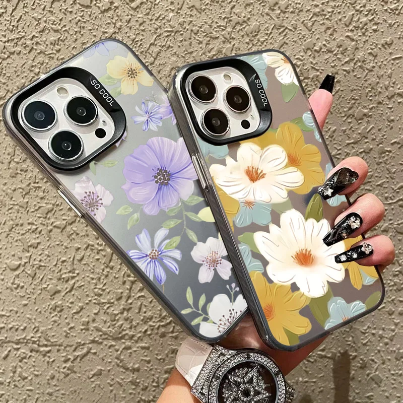 Flower Matte Laser Phone Case For Samsung Galaxy S24 S23 FE S22 S21 Ultra Plus A14 A34 A33 A54 A53 A52 A55 Lens Protect Cover