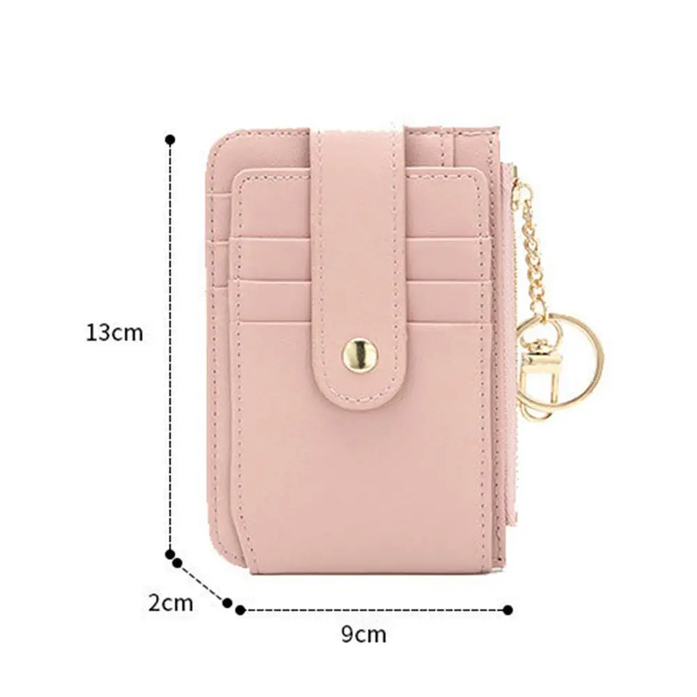 Ultra Thin Zipper Coin Purse PU Leather Bank Card Holder Short Clutch Bag With Key Chain Women Wallets Korean Style Wallets