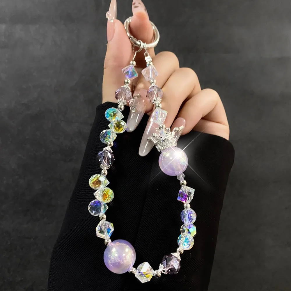 

Cute Crystal Mobile Phone Lanyard Strap Hand-beaded Arts Crafts Bag Pendant Anti-Lost Wrist Chain