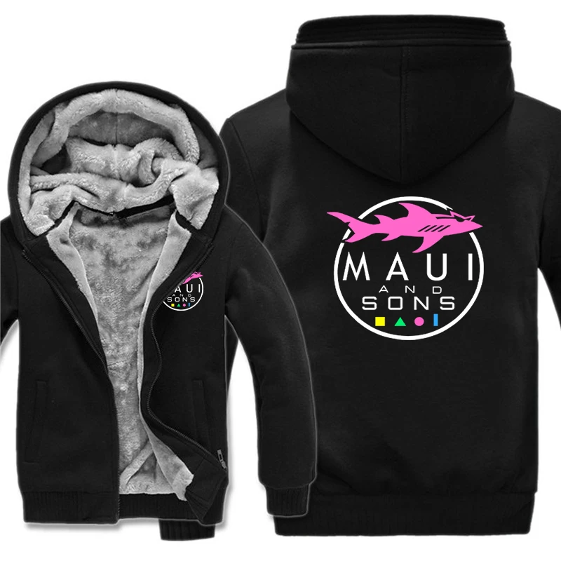 Maui And Sons Shark Hoodies Men Fashion Coat Pullover Fleece Liner Jacket Maui And Sons Shark Logo Sweatshirts Hoody