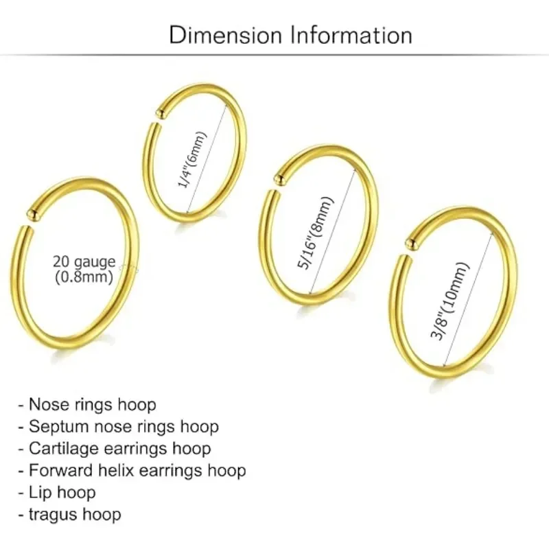 6PCS 20G Stainless Steel Huggie Hoop Earrings Cartilage Nose Helix Tragus Cartilage Hoop Earring Thin Helix Earring Hoops
