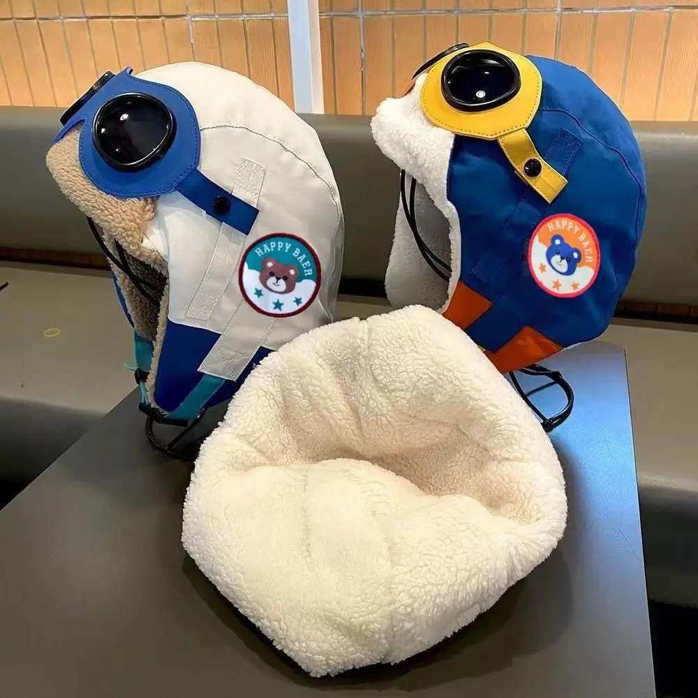 

Новая милая мультяшная шапка-пилот, ветрозащитная с очками, защитная шапка для ушей, толстая морозостойкая теплая шапка для детей