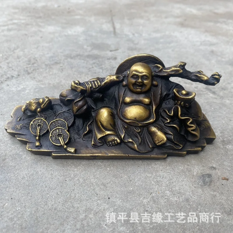 

Antique Brass Large Belly Maitreya Buddha Paperweight Ruler Car Decoration Craft Maitreya Buddha Figurine