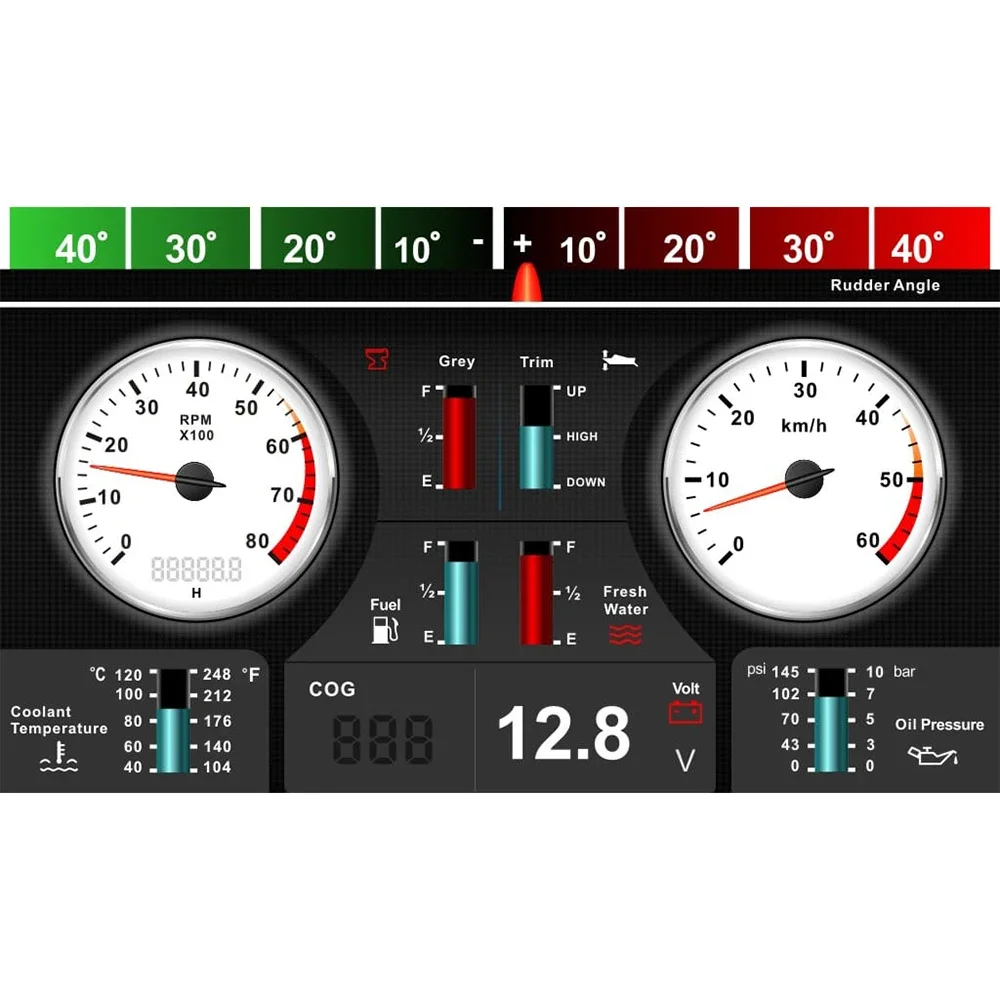 KUS Two Fuel Engines KMB-70 Integrated Data Monitor 7 Inches Gauge Panel Compatible with TFT Screen J1939 or NMEA 2000 Network