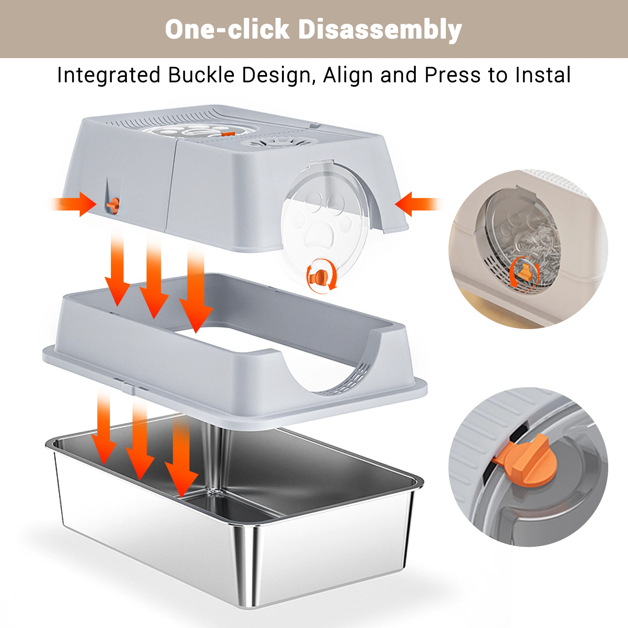 كبير الفولاذ المقاوم للصدأ المغلقة صندوق نفايات القط مع غطاء الوجه غطاء للإزالة العلوي ومغرفة القمامة مغطاة صناديق نفايات الكلب
