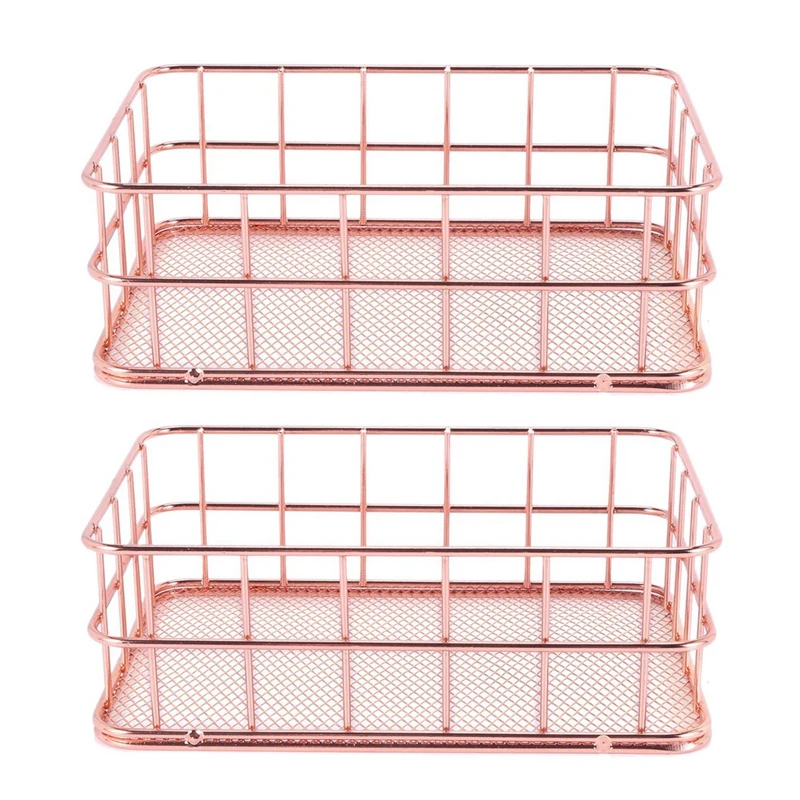 

4X Storage Basket Metal Wire Bathroom Shelves Makeup Organiser Brush Pen Holder Wire Mesh Bathroom Toiletries Basket