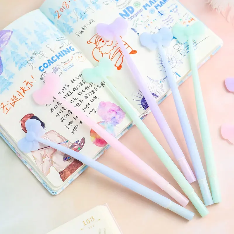 

48PCS Gel Pens Korean Bow Shape Silica 0.5mm Creative Cartoon Cute Student Water Pen Kawaii School Supplies Stationery