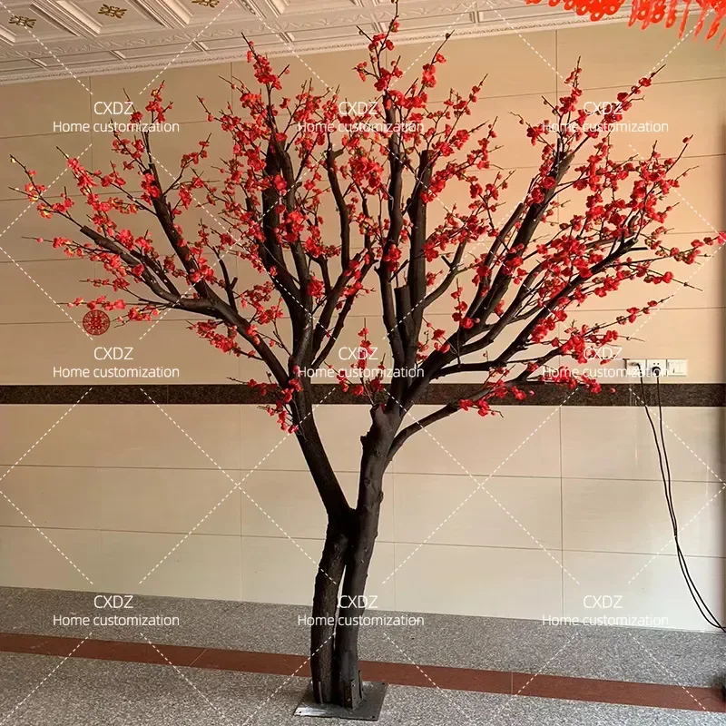 Simulation Plum Blossom Tree Red Artificial Plum Branches Wall Hanging Decorative Fake Flower Tree for New Year Home