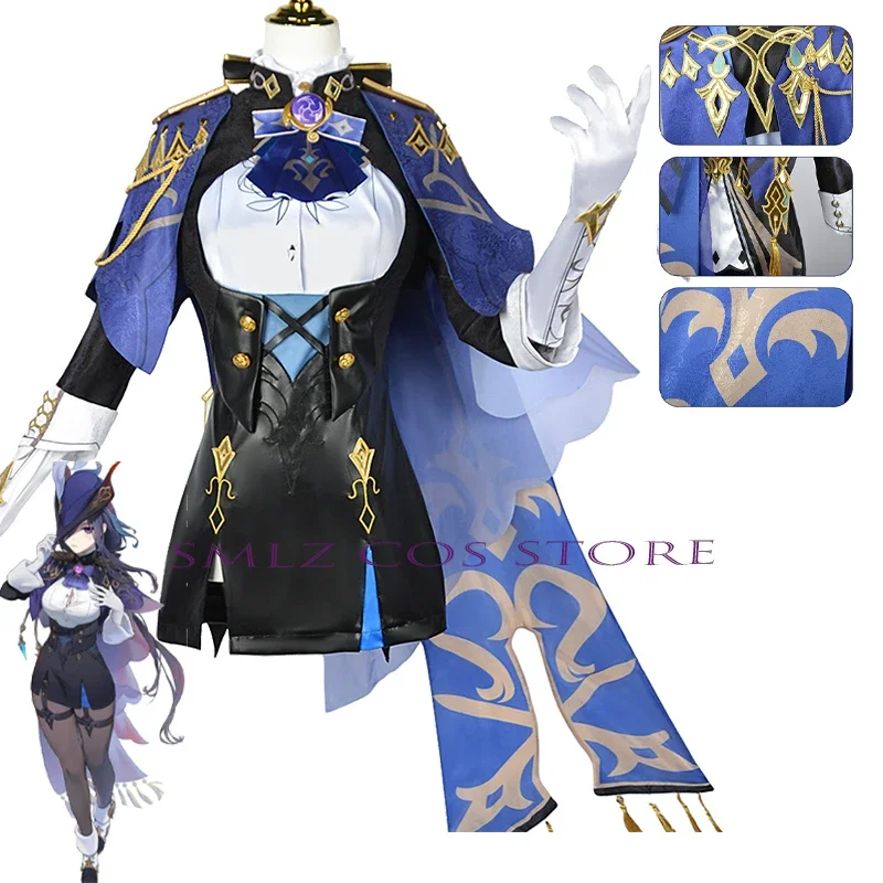 Hochwertige Impact Cosplay Anime Clo rinde Kostüm Kleid Perücke Hut Fontaine Uniform Halloween Outfit für Frauen Kleidung