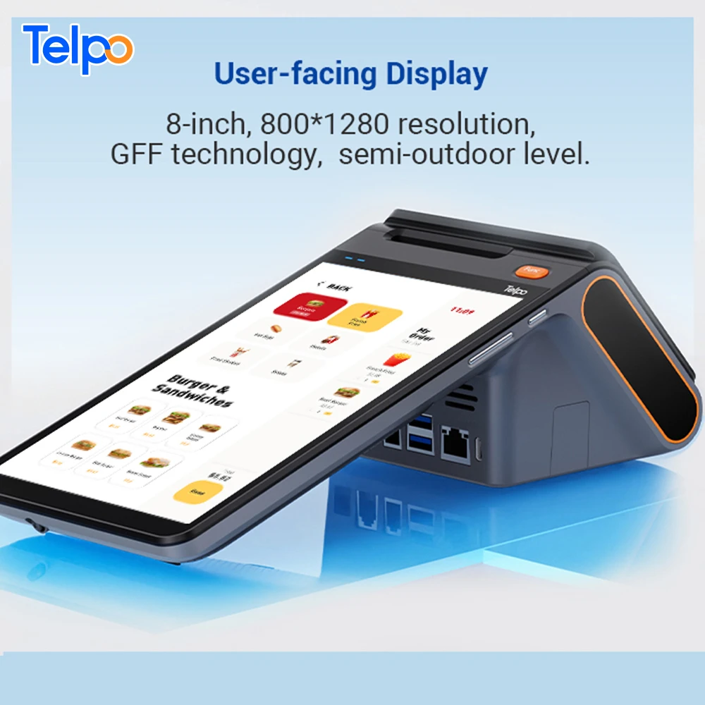 Telpo 8-inch Softpos Desktop Food Order Touch Screen Android 11 Printer Tablet Pos Machine