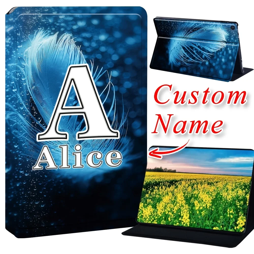

Customized Name Stand PU Leather Case for Fire HD 10 (9th/7th/5th Gen, 2019/2017/2015) Foldable Tablet Cover Reliable Daily Use