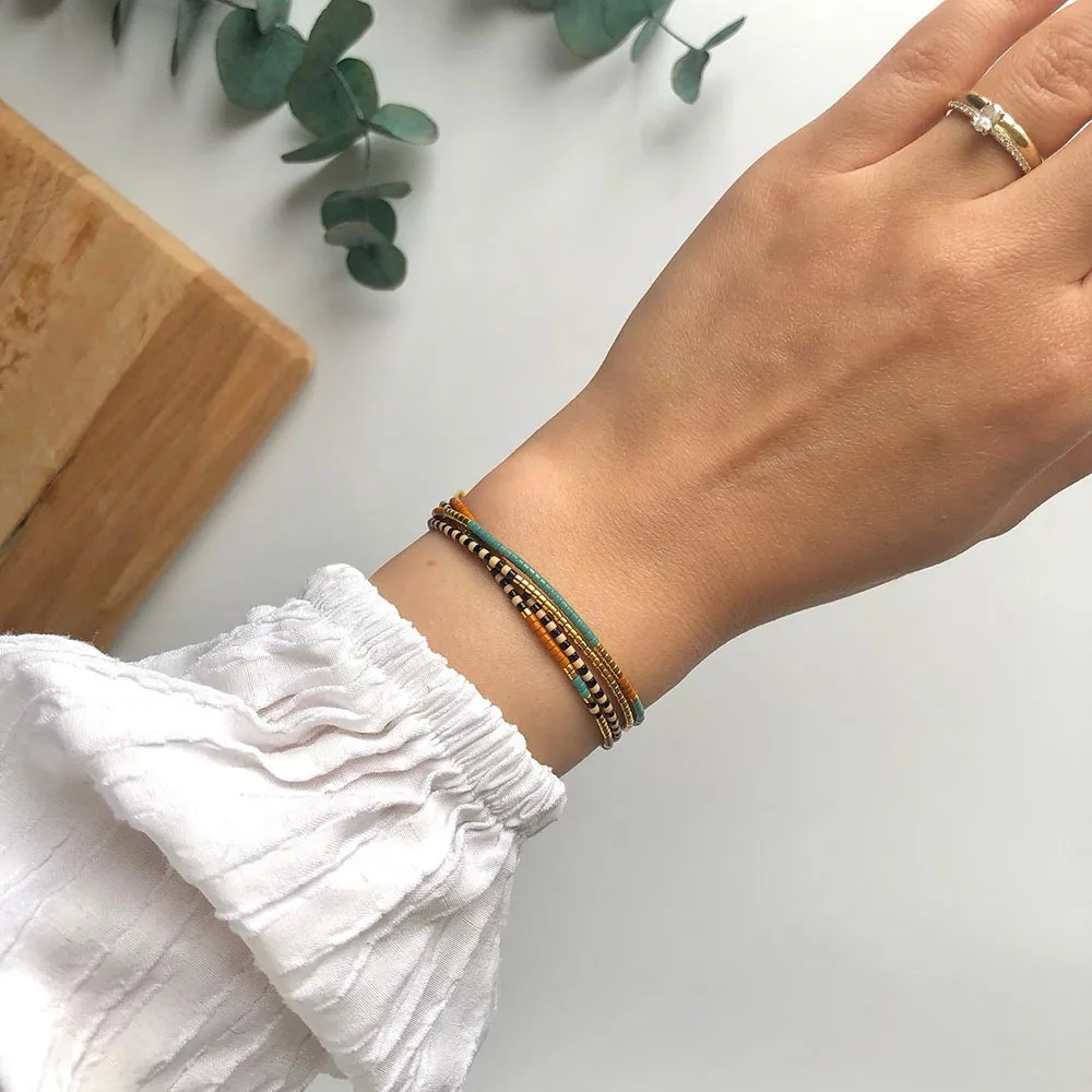 Beaded bracelet multilayer Rainbow Bohemia Gradient color Hand weaving Adjustable Female Trend Simplicity Rice bead bracelet