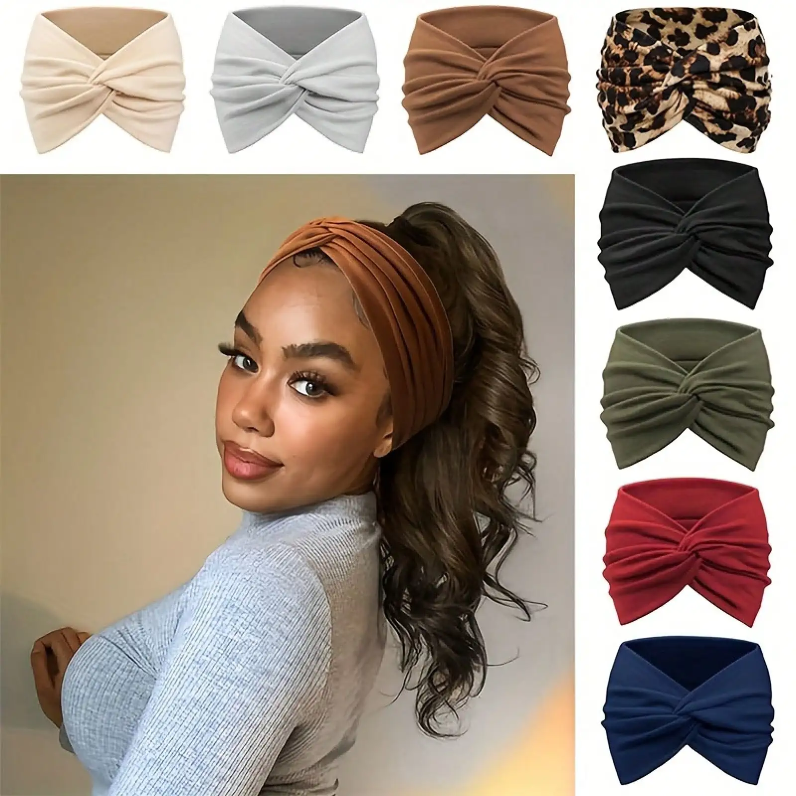 

1 Women's Bohemian-Style Elastic Non-Slip Wide Hairband, Breathable Yoga Fitness Headband, Suitable For Daily Wear And All Seaso
