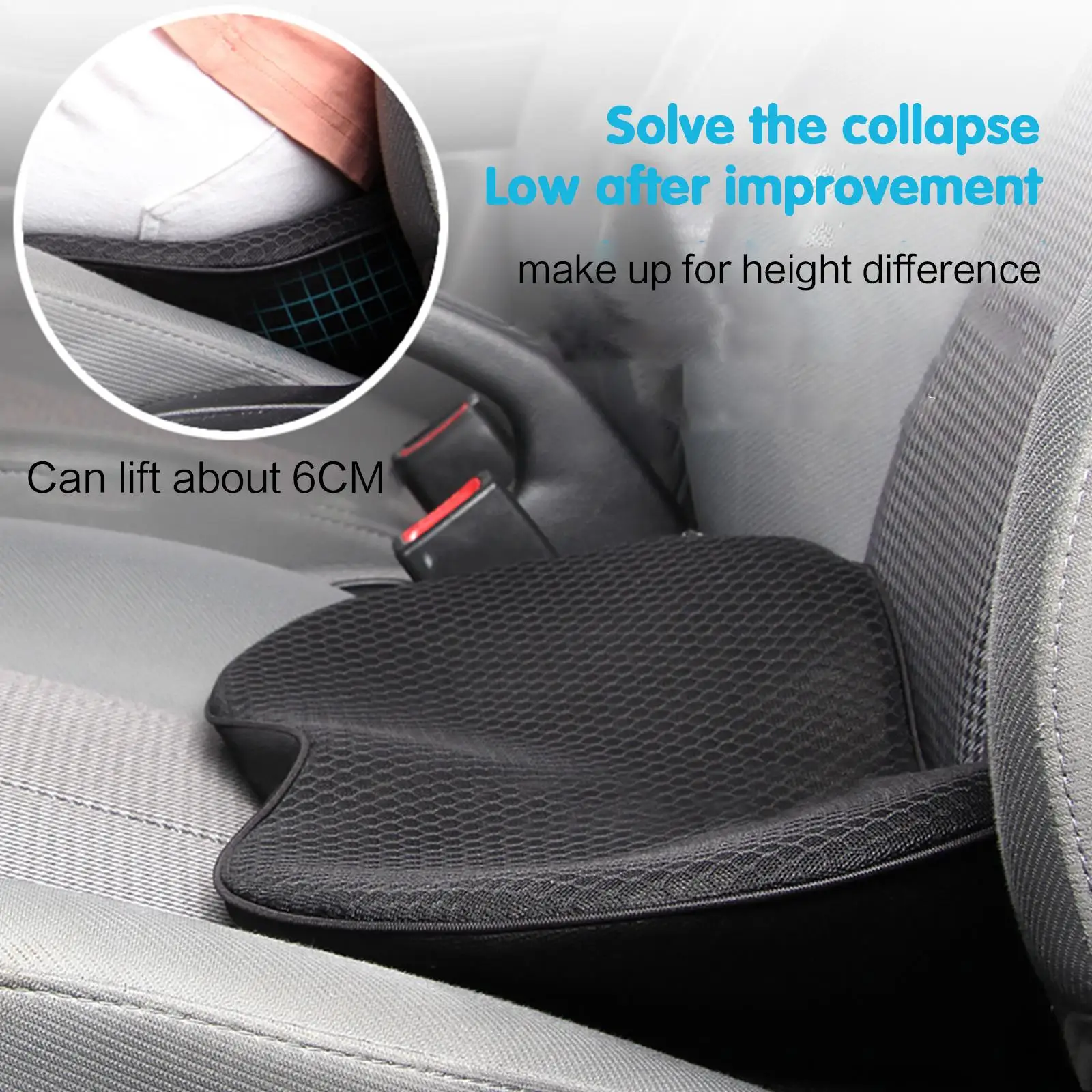 2 In 1 Car Seat Cushion Memory Foam Small Waist Pillow Health Protection Cushion Breathable Hip Increase Cushion Car Accessories