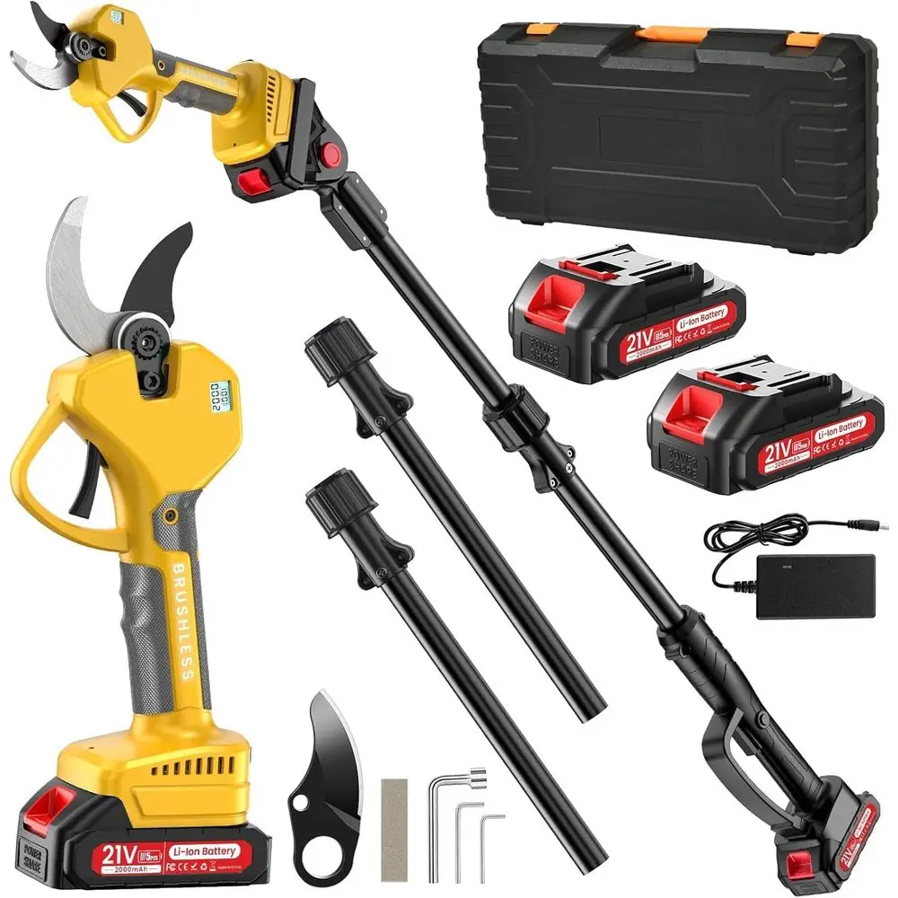 

Электрические секаторы 2.0 и высоторез 2-в-1 с вылетом лезвия от 8 до 14 футов, 2 аккумулятора по 2 Ач для обрезки сада и веток деревьев