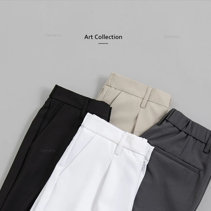 Summer Drape Fabric Casual Shorts Solid Color Business Straight Elastic Fashion Korean Knee-length Suit Pants Black White Khaki