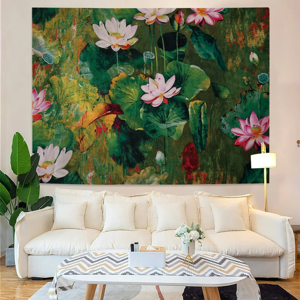 Tapisserie Seerosen von Claude Monet Ölgemälde Blumen Wandbehang Kunst Wohnkultur Polyester Wandteppich für Wohnzimmer Bedro – Detail 7
