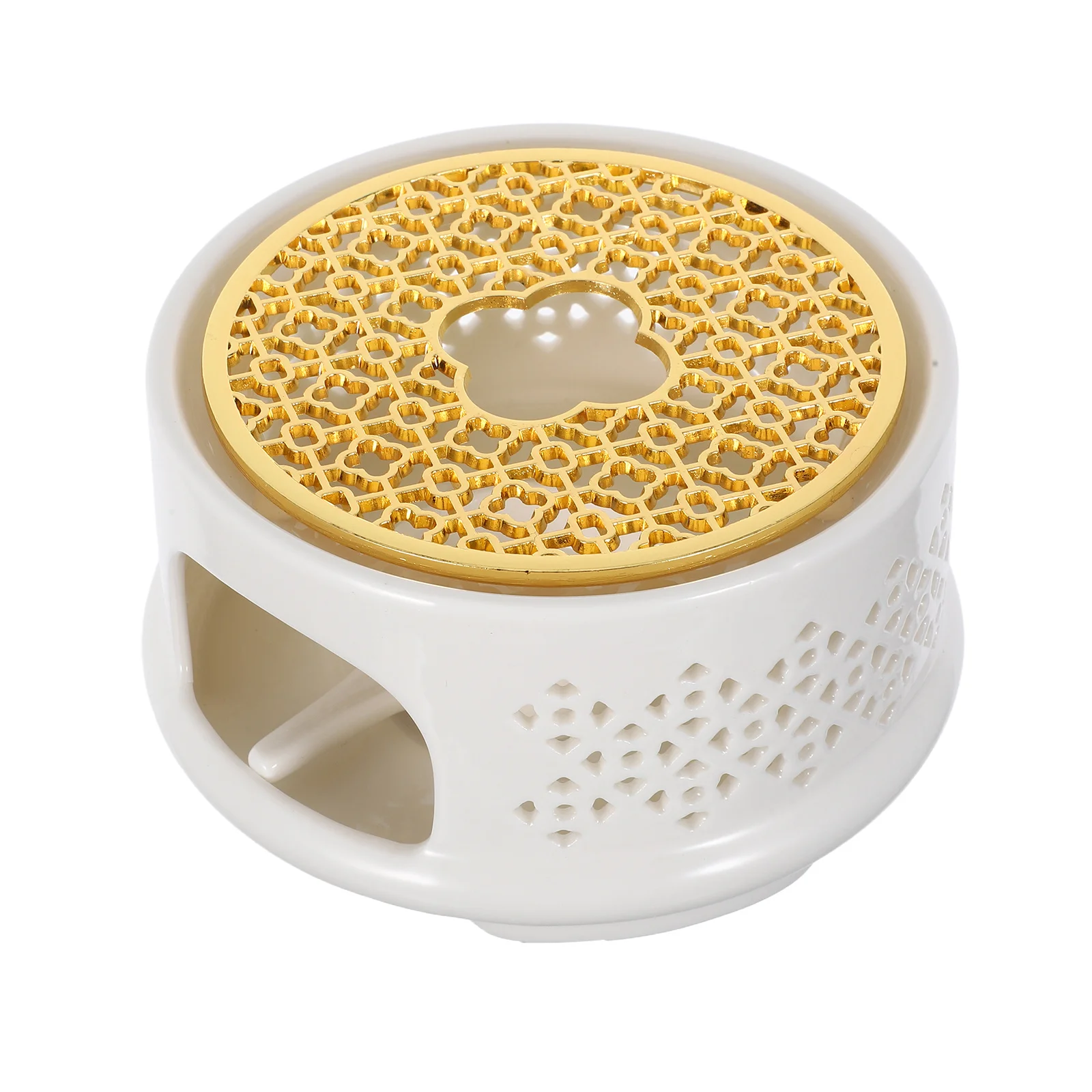 

Ceramic Tea Warmer with Spoon Lid Heater Stable Stand Glass Teapot Holder Coffee Milk Heater Base for Home Office