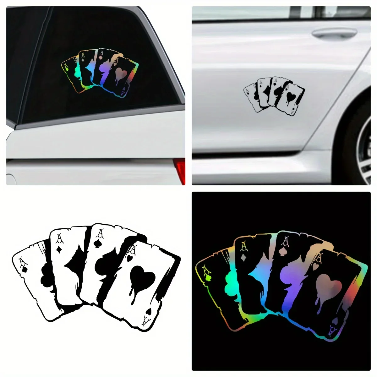

1 шт., автомобильная наклейка Poker Aces, голографическая и черная стильная авто наклейка, водонепроницаемая виниловая наклейка для бампера автомобиля, казино и покера