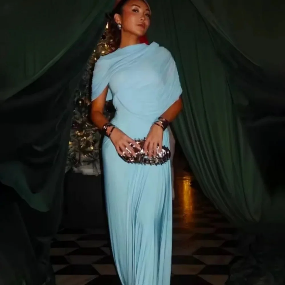 مثير مخصص التدابير العربية السعودية الأزرق أنيقة حورية البحر فساتين السهرة عالية الرقبة نصف الأكمام فساتين لحضور الحفلات الموسيقية ضفائر حزب Fo