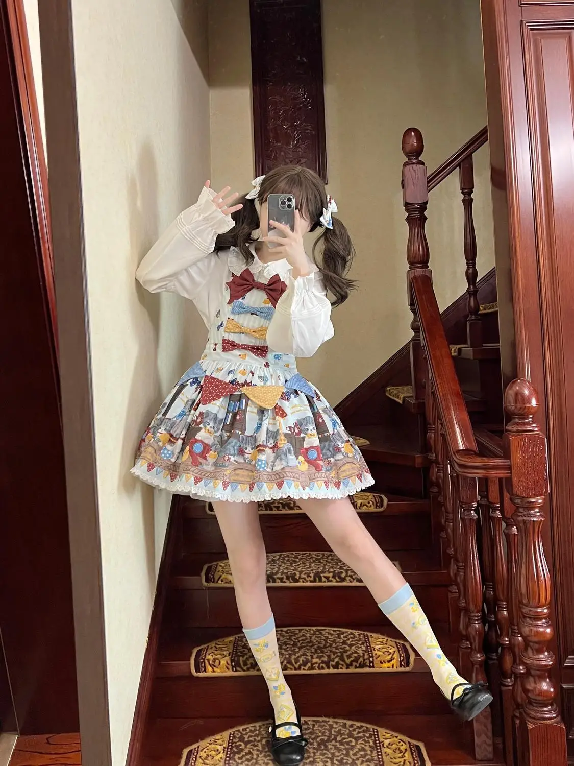 Japanse Leuke Kat Print Lolita Jsk Jurk Meisje Cosplay Hoge Taille Band Jurk Strik Gothic Vrouwen Mode Kawaii Jurken