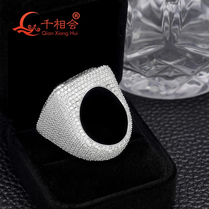 

Кольцо из стерлингового серебра 925 пробы с муассанитом, 30 мм, изумрудное круглое кольцо с каменем Melee, квадратное кольцо для мужчин и женщин, ювелирные изделия с бриллиантами, подарок