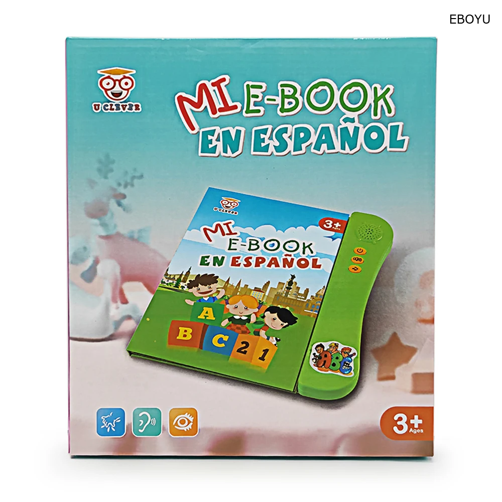 Eboyu UC168-18 inglês/espanol leitor de livro leitura bilíngüe educacional falando som brinquedo inglês/espanhol máquina aprendizagem