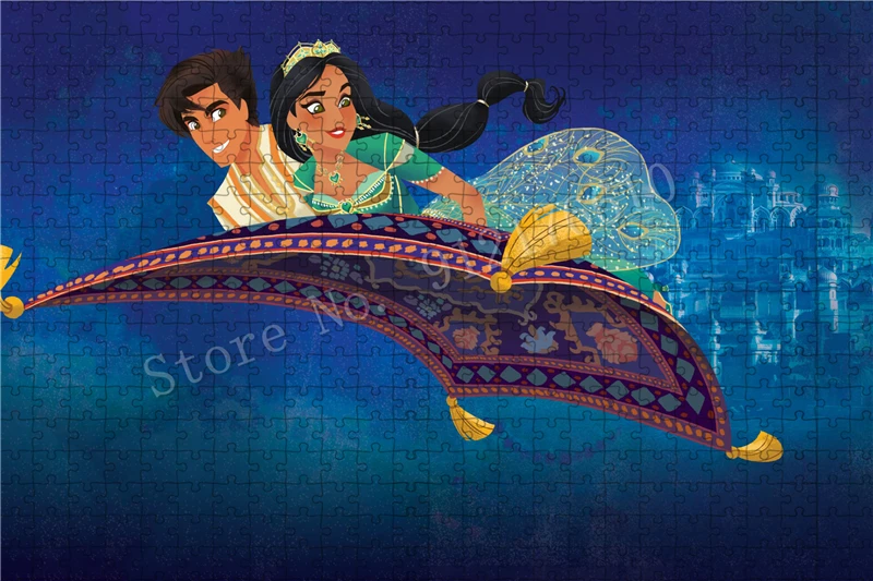 300/500/1000 Pieces Disney Puzzles The Wonders of Aladdin Jigsaw Puzzle Cartoon Blue Diy Decompressed Game Toys Home Decoration