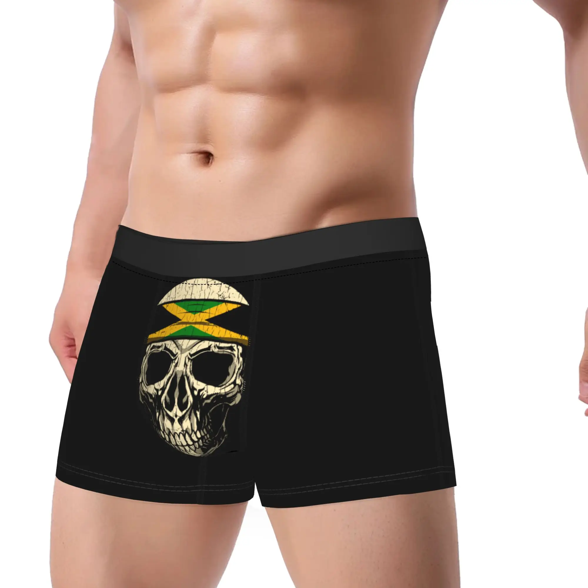 Vintage Skull Nationality Country Flag Jamaica Flag Boxershorts 3D Pouch Underwear Print Boxer Brief Elastic Men's Underpants