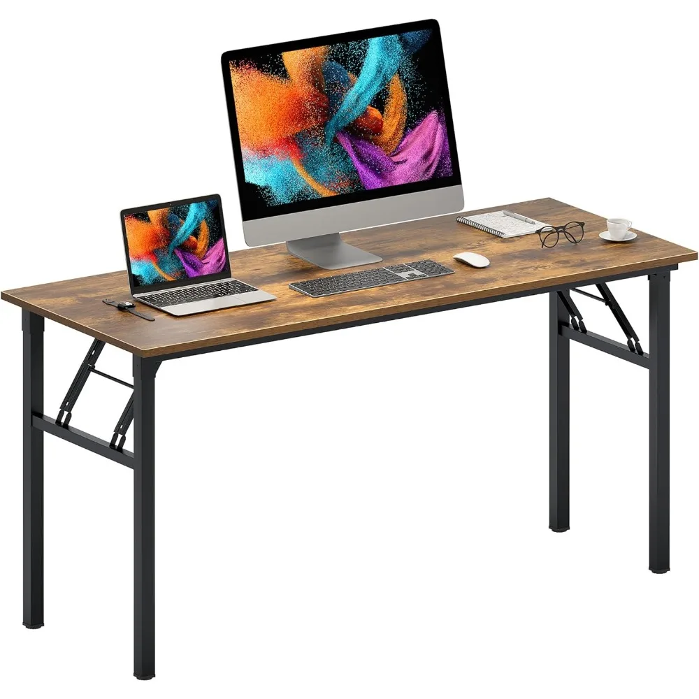 

Home Office Desk Large Computer Desk 60 inch Sturdy Table Foldable Desk Gaming Computer Table No Assembly Required, Rustic Brow