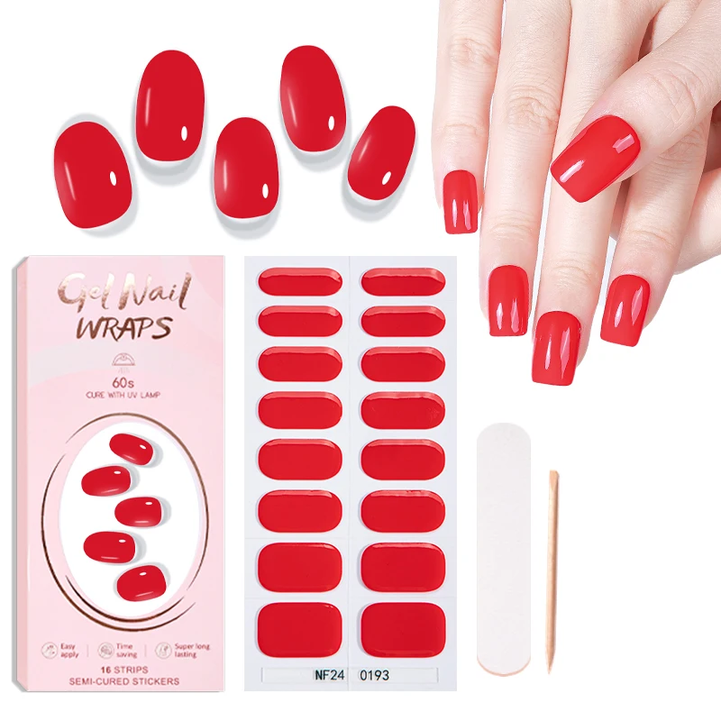 High Quality Non Toxic UV Semi Cured Gel Nail Stickers with Floral Design for Finger Decoration