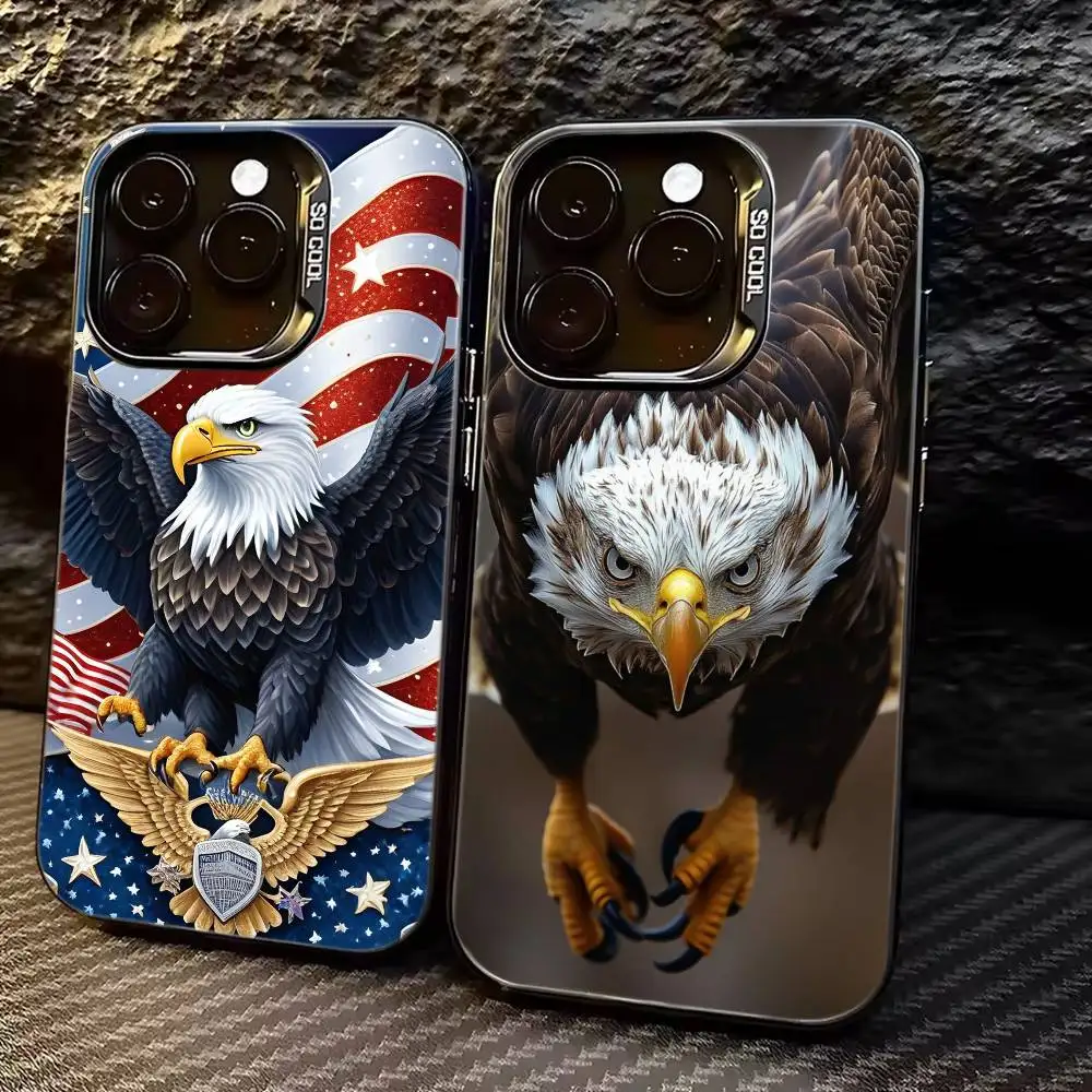 

American Bald Eagle Fashion Phone Case For iPhone 17,16,15,14,13,12,11 Plus,Pro Max,XS,Colorful Silver Black Cover