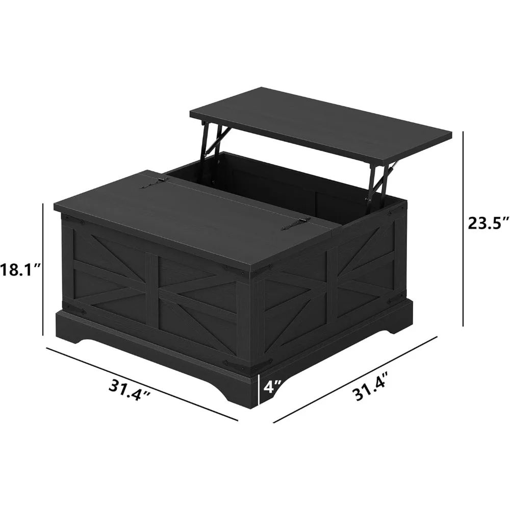 Lift-Top-Couchtisch mit versteckter Stauraum, quadratischer Mitteltisch aus Holz für das Wohnzimmer, rustikaler Stil