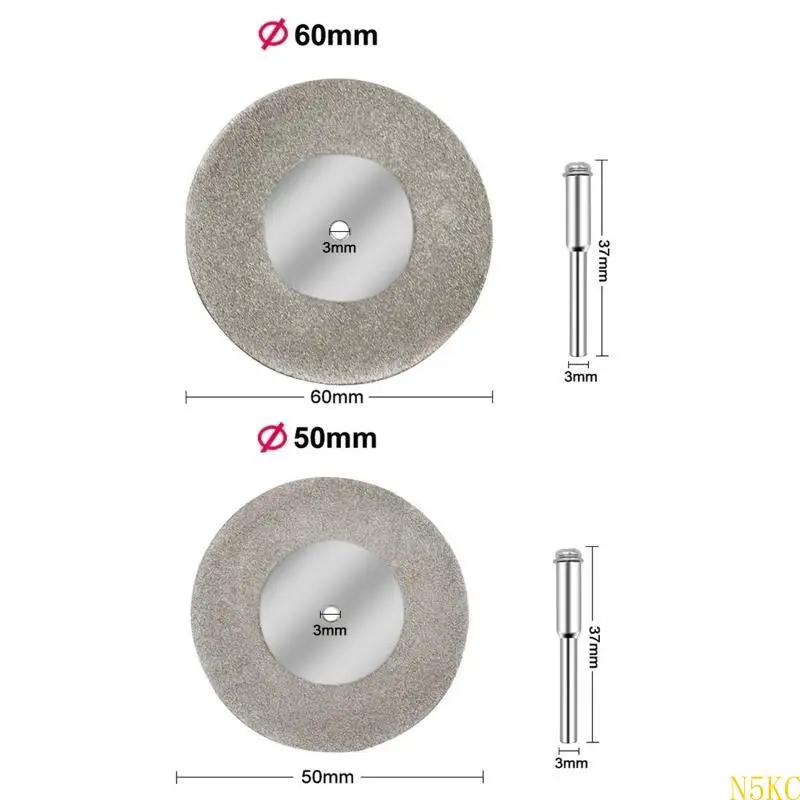 N5KC 50/60mm Diamond Cutting Disc Roda Gergering Circular 3mm Shank Drill Bit Rotary Tool