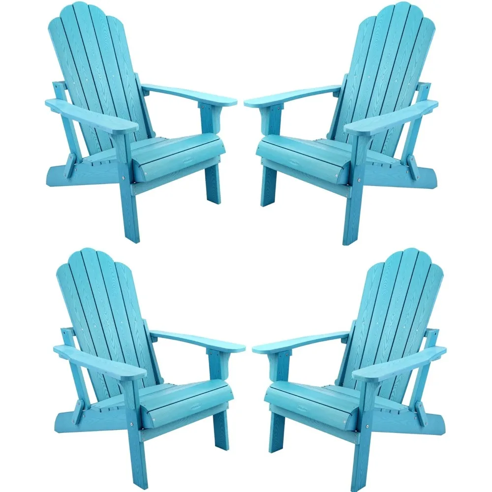 Folding Chairs Set of 4, Outdoor Patio Weather Resistant Chair,Imitation Wood Stripes,Easy to Fold Move & Maintain,Plastic Chair