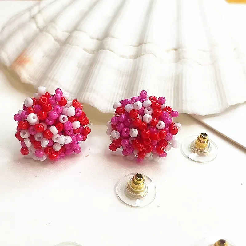 NEW - 15mm Red & Pink & White Mixes Seed Beaded Stud Earring Pack - 20 pair - Valentine's Day Earring SET