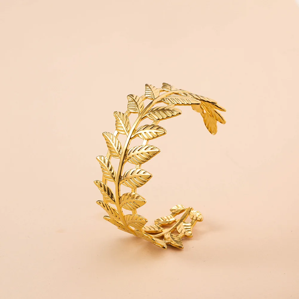 

Stainless Steel Women's Bracelet With Gold Color Geometr leaf Open Cuff Bangle Bracelet, Femme Retro Jewelry Accessories