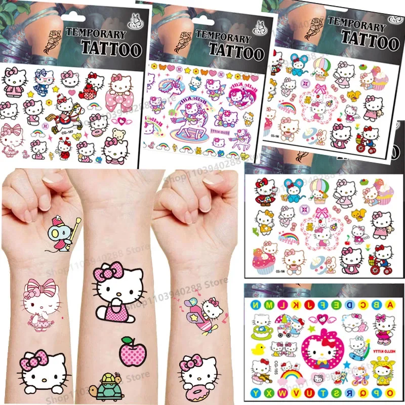 

Sanrio Hello Kitty Tattoo Stickers Anime Cute Cartoon Reward Sticker Decoration Party Supplies for Kids Toys Accessory Gifts