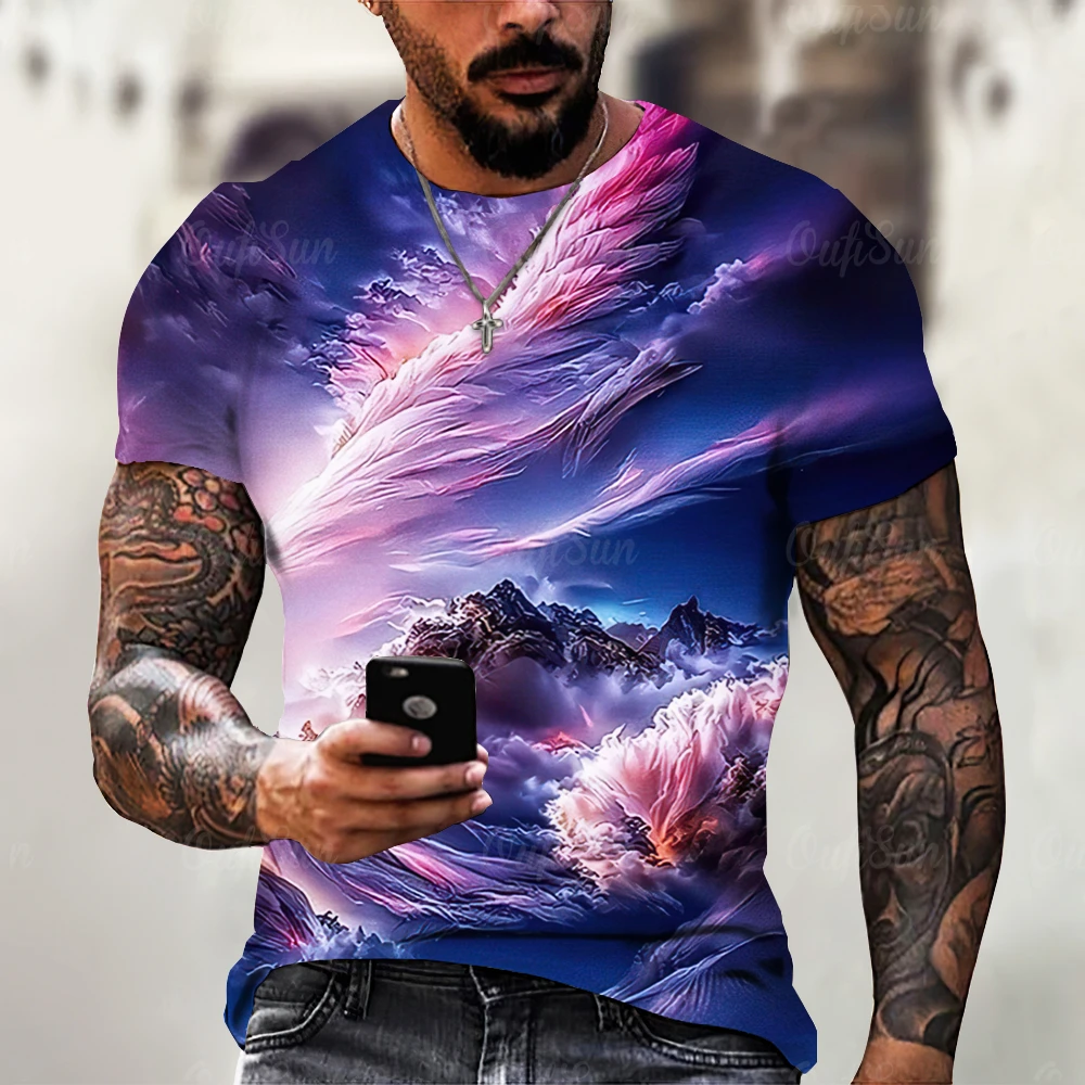 Men\'s T Shirt 3d Lightning Print Mens Short-Sleeved Tops Summer Street Fashion T-Shirt for Men Casual Tees Oversized Clothing XL