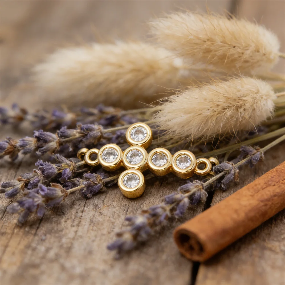 

2Pcs Link Connectors Brass Cubic Zirconia Cross Charms DIY Jewelry for Necklace Bracelet Fashion Sparkling Decorations Women Men