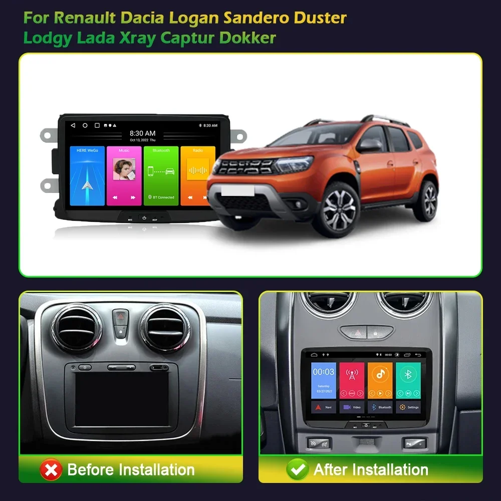 Android 13 Per Renault Dacia LOGAN Sandero Duster Lodgy Lada Xray Wireless Carplay 4G Multimedia Autoradio 2 Din Schermo WIFI GPS